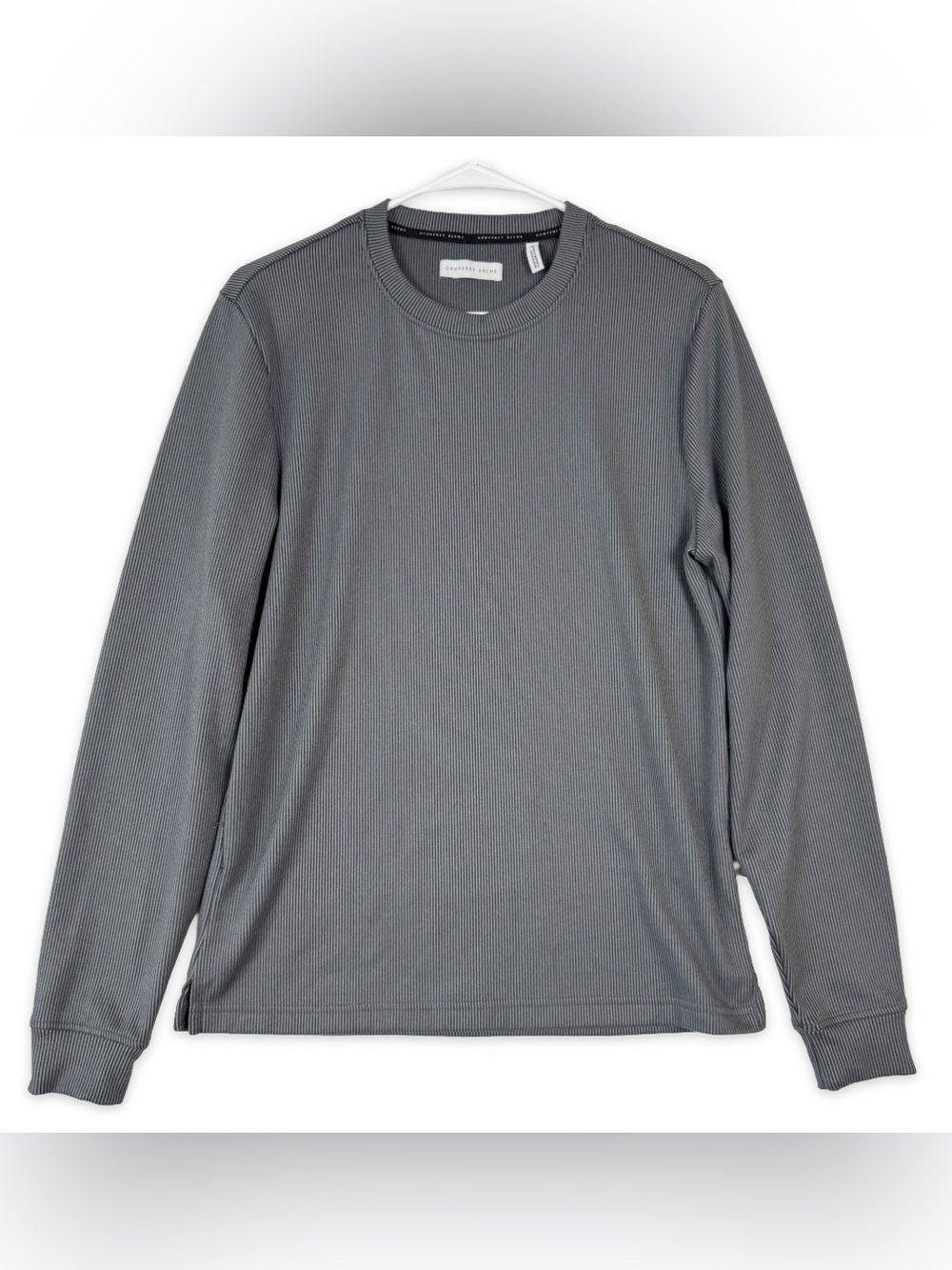 Geoffrey Beene Sweatshirt Mens S Small Gray Vertical Rib Striped LS Crew Neck